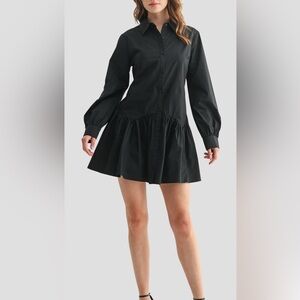 Lush Long Sleeve Ruffle Hem Shirt Dress